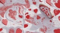 Illustrate a vector pattern of white and red footsteps leading to a hidden love treasure