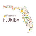 Illustrated abstract map of Florida with symbols