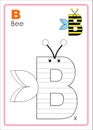 Alphabet Picture Letter `B` Colouring Page. Bee Craft.