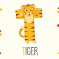 Illustrated Alphabet Letter T And Tiger