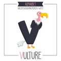 Illustrated Alphabet Letter V and Vulture Royalty Free Stock Photo