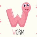 Illustrated Alphabet Letter W And Worm Royalty Free Stock Photo