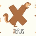 Illustrated Alphabet Letter X And Xerus