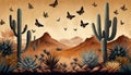 illustrated background with a desert motif cacti sand