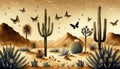 illustrated background with a desert motif cacti sand