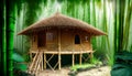 illustrated bamboo house in a bamboo forest