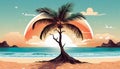 illustrated beach with palm trees, sun, sea and sand Royalty Free Stock Photo