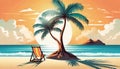 illustrated beach with palm trees, sun, sea and sand Royalty Free Stock Photo