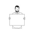 Illustrated bearded man holding blank paper