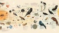 Illustrated biodiversity timeline of birds and wildlife evolution Royalty Free Stock Photo