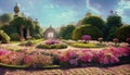 illustrated blooming garden in summer