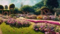 illustrated blooming garden in summer