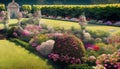 illustrated blooming garden in summer