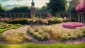 illustrated blooming garden in summer