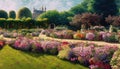 illustrated blooming garden in summer