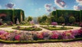 illustrated blooming garden in summer