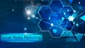 Illustrated blue background with a hexagon for custom icons and social media marketing concept