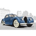 Illustrated blue Bugatti Type 57SC Atlantic featuring sleek curves and Royalty Free Stock Photo