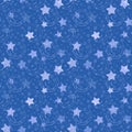 Illustrated blue pattern with stars and spirals