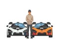 Illustrated of Boy with Two Supercars