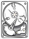 Illustrated broken hard drive with cracked data platter showing computer system error and malfunction Royalty Free Stock Photo