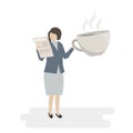 Illustrated business woman with coffee