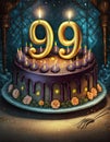 illustrated card with the number ninety nine