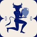 Illustrated ceramic tile. Minotaur knee in earth carrying an amphora