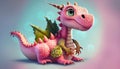 illustrated cheerful pink dragon