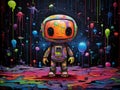 Chibi astronaut in neon outer space