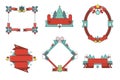 Illustrated Christmas vector frames and ribbons set