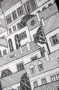 Illustrated city with cute buildings and trees