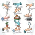 Section displays hands with a feather, a stack of books, and a Royalty Free Stock Photo