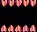 Illustrated colorful hearts isolated on black background