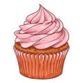 llustrated cupcake with a swirl of pink frosting on top. The frosting has a glossy Royalty Free Stock Photo