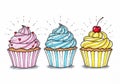 Illustrated cupcakes are displayed, each with distinct colorful Royalty Free Stock Photo