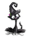 Illustrated Cute black cat with witch hat on Halloween