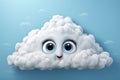 Illustrated 3D cute thinking face with cloud on blank canvas