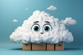 Illustrated 3D cute thinking face with cloud on blank canvas