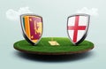 Illustrated design of Sri Lanka and England flags facing each other on a football stadium