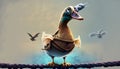 illustrated duck on a rope Royalty Free Stock Photo