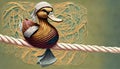 illustrated duck on a rope Royalty Free Stock Photo