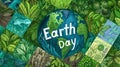 Illustrated Earth Globe with Earth Day Text Amidst Diverse Biomes