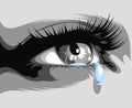 Illustrated eye with a tear