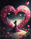 illustrated fantasy animated young girl with heart around