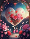 illustrated fantasy animated young girl with heart around