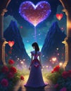 illustrated fantasy animated young girl with heart around