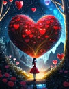 illustrated fantasy animated young girl with heart around