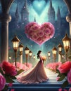 illustrated fantasy animated young girl with heart around