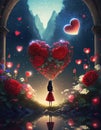 illustrated fantasy animated young girl with heart around